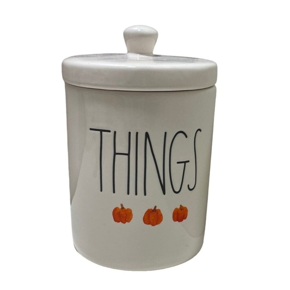 Rae Dunn Canister "THINGS" Orange Pumpkin White with Black‎ LL New Witout Tags